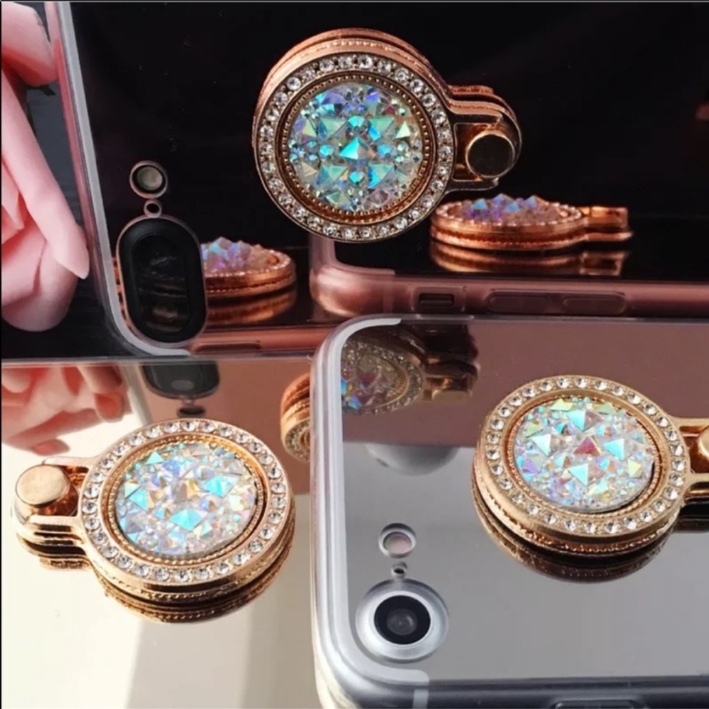 Rose Gold & Rhinestone Cellphone Ring & Stand - Picture 3 of 4